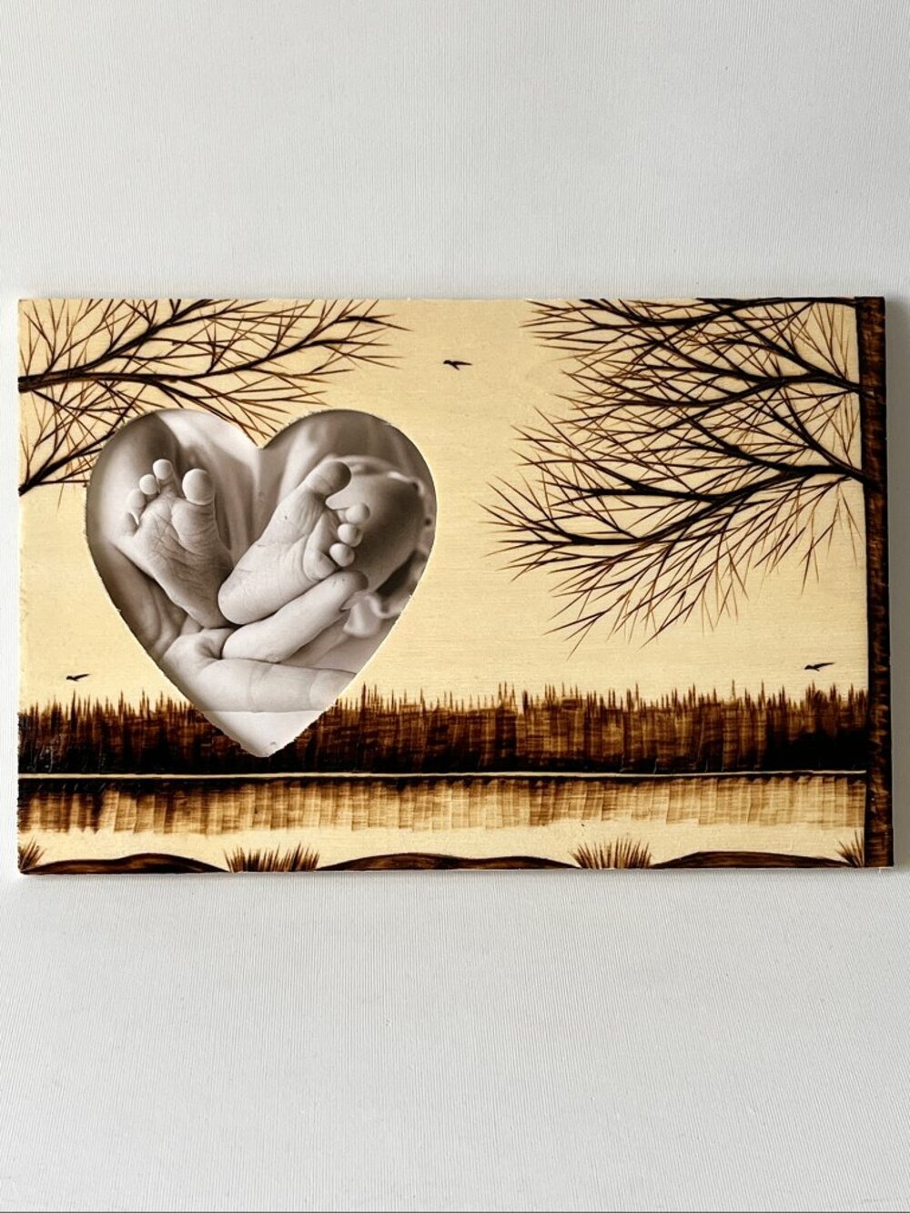 Unique Original Pyrography Wood Burning Art Photo Frame Signed S. Sheils '23